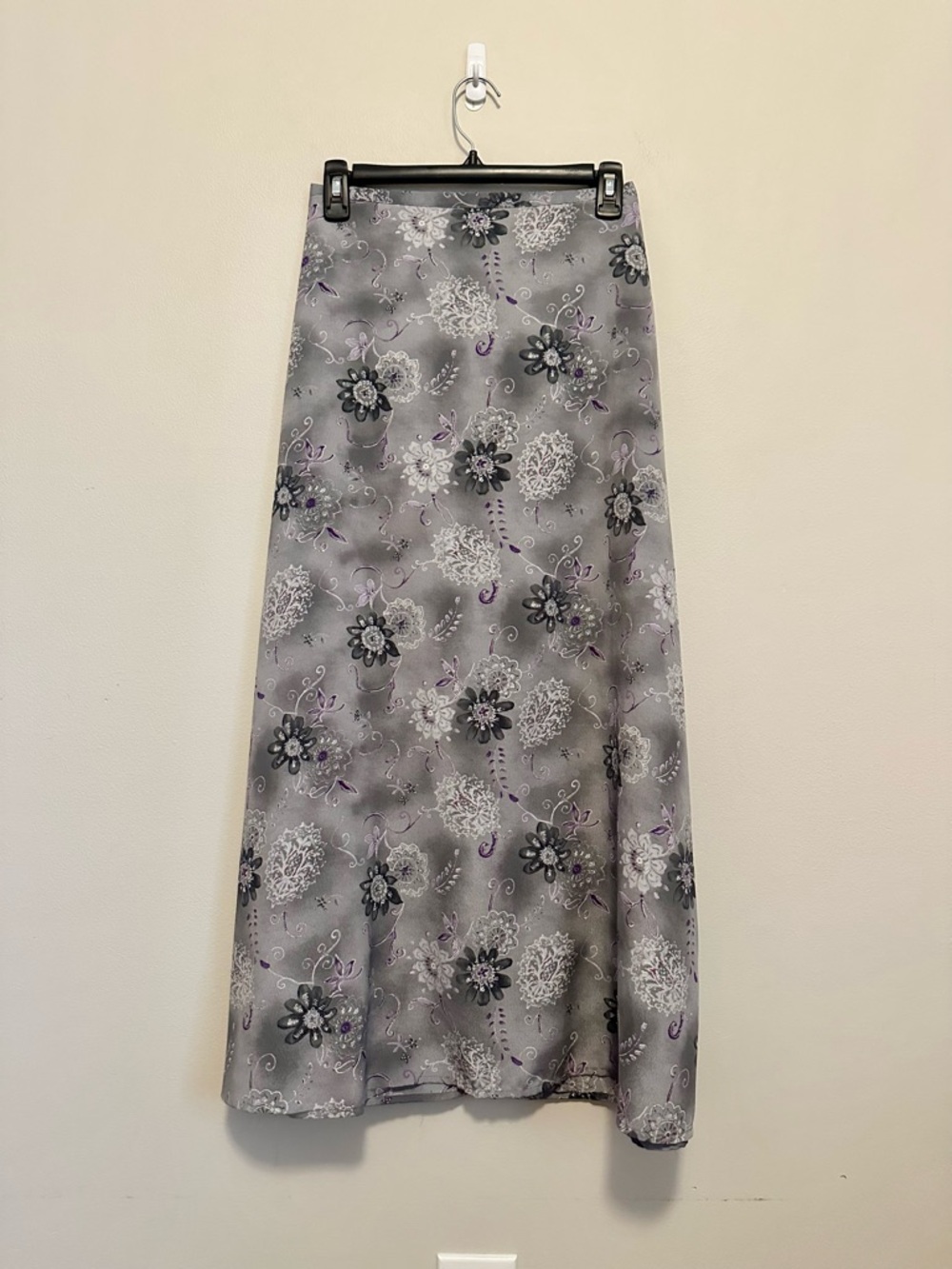 Vintage Y2K Gray Floral Maxi Skirt Large Mesh A-Line Cottagecore Fairy Grunge